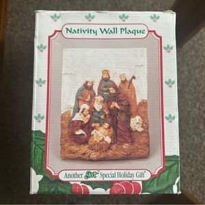 Vintage GWT Nativity Wall Plaque 3D Religious Christmas Manger Scene Decor Box